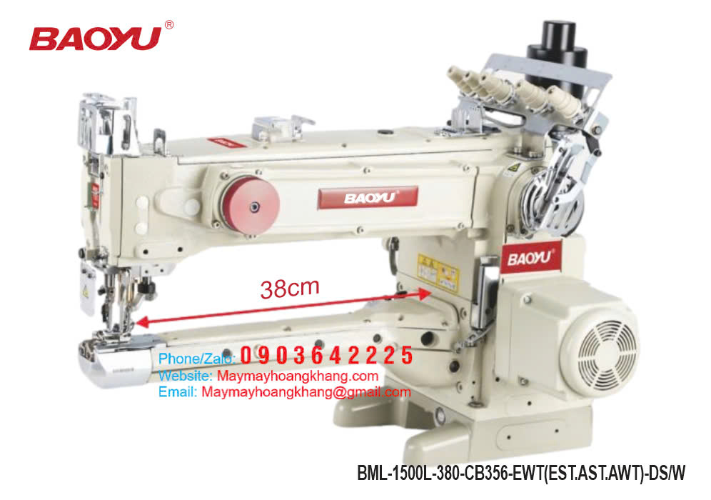 BAOYU BML-1500L-380-CB356-EWT(EST.AST.AWT)-DS/W Máy viền đầu heo điện tử Baoyu dài 38cm Máy trần đè đầu heo điện tử liền trục Baoyu - đầu dài 38 cm