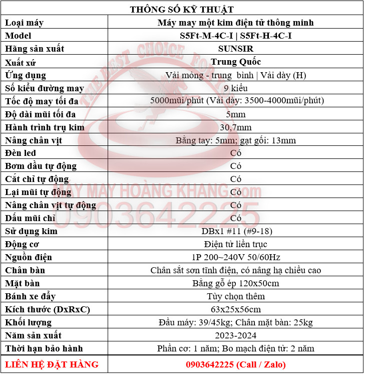 SUNSIR S5Ft Máy may 1 kim điện tử thông minh